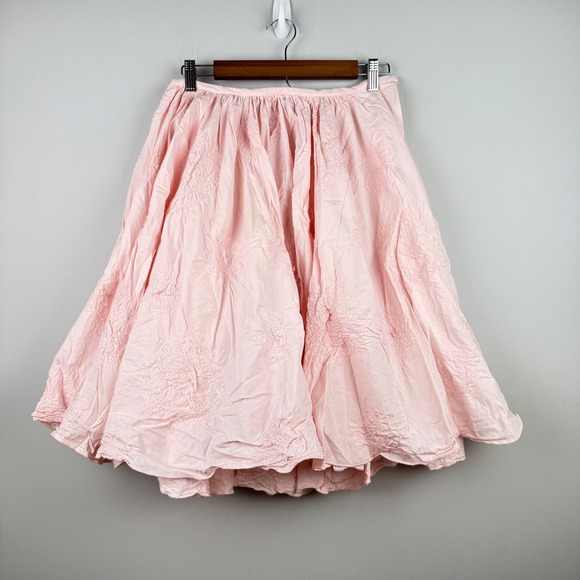 Holt Renfrew Dresses & Skirts - Holt Renfrew Pink Embroidered Cotton Skirt Womens Size 10 A-Line Midi Balletcore